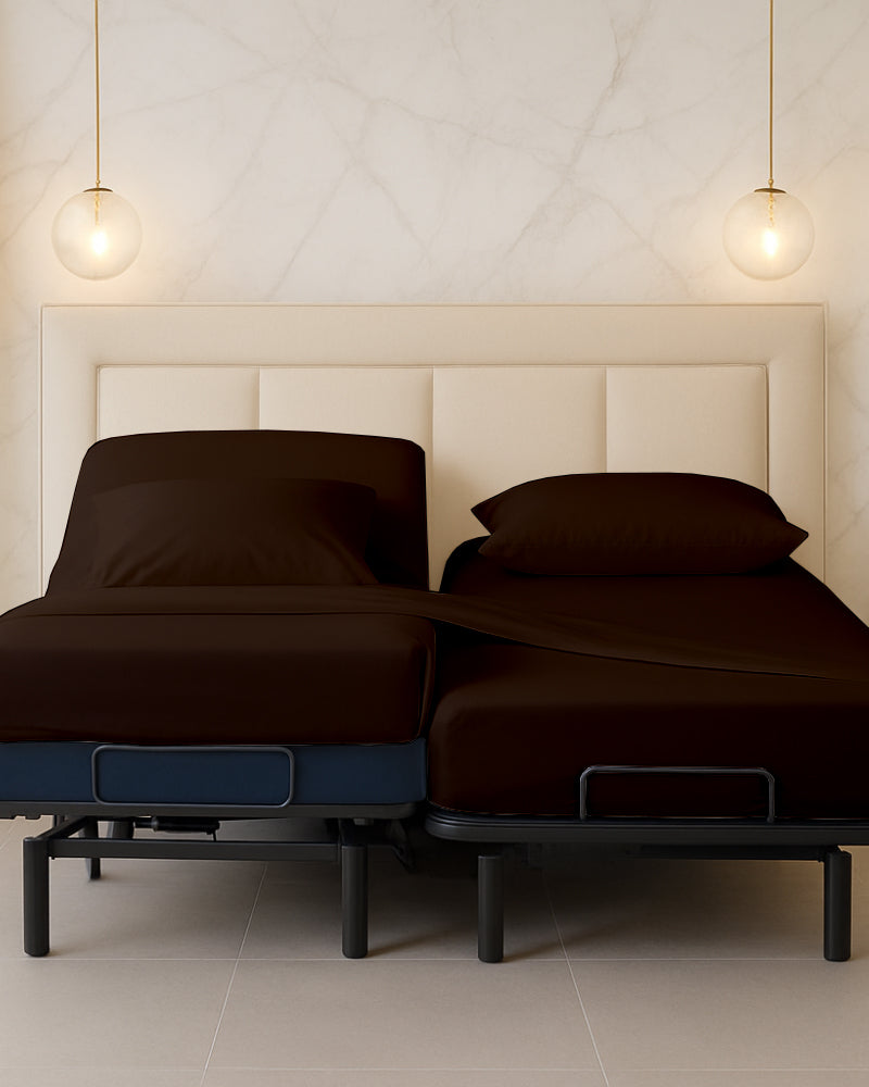 Snowy Giza Split Bed 5 Piece Sheet Set - Chocolate