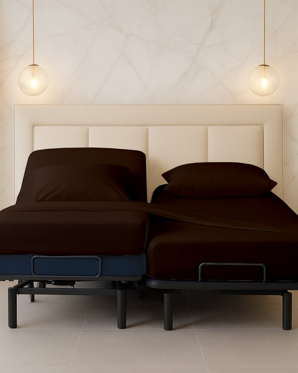 Snowy Giza Split Bed 5 Piece Sheet Set - Chocolate