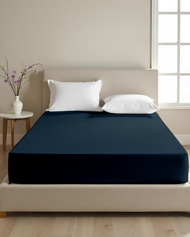 Cloud Soft Classic –  Single Fitted Sheet for Everyday Luxury - Navy Blue