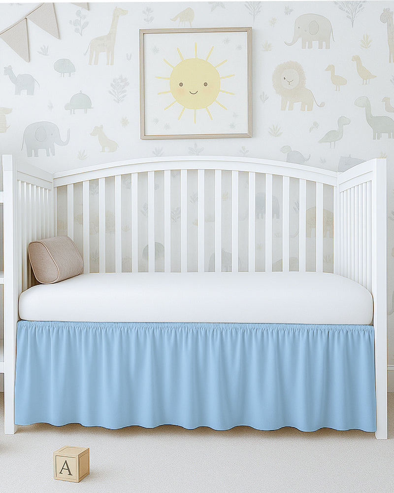 Microfiber Ruffled Crib Bed Skirt with Split Corners- Light Blue-baby bedding-Shreem Linen-Slumber Sphere