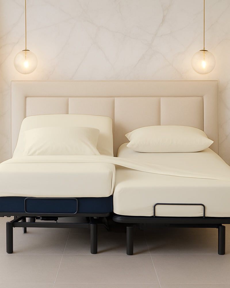 Snowy Giza Split Bed 5 Piece Sheet Set - Ivory