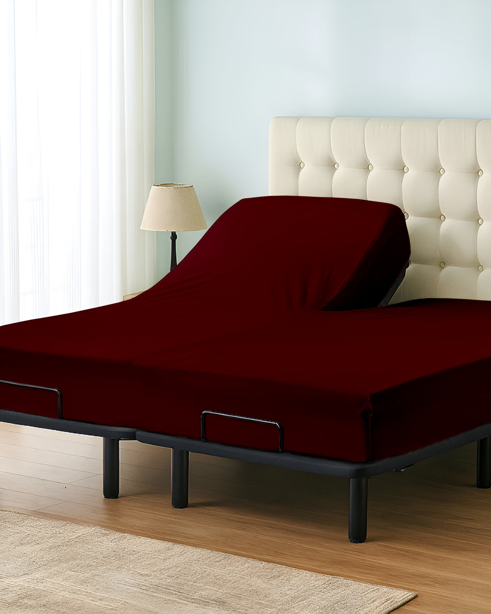 Premium 1 Piece Fitted Sheet with Top Split for Adjustable Beds - Burgundy