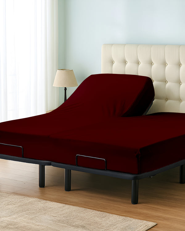 Premium 1 Piece Fitted Sheet with Top Split for Adjustable Beds - Burgundy