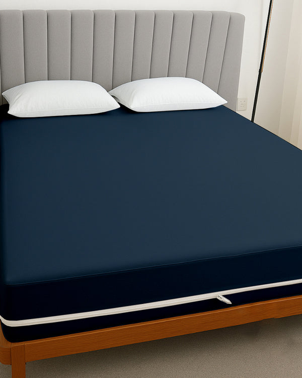 PureGuard ZipFit –  1 Piece Zipper Closure Fitted Sheet - Navy Blue