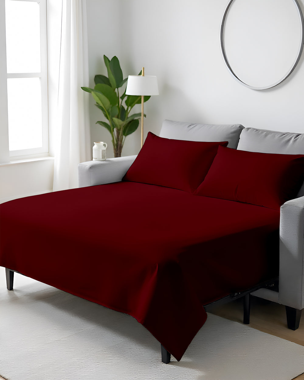 FlexFit Comfort Cotton 4-Piece Sleeper Sofa Sheet Set - Burgundy