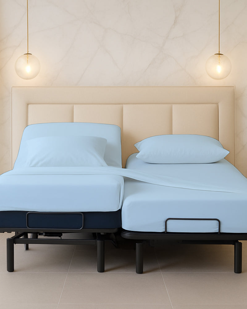 Snowy Giza Split Bed 5 Piece Sheet Set - Light Blue