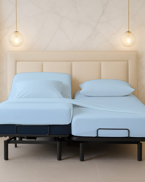 Snowy Giza Split Bed 5 Piece Sheet Set - Light Blue