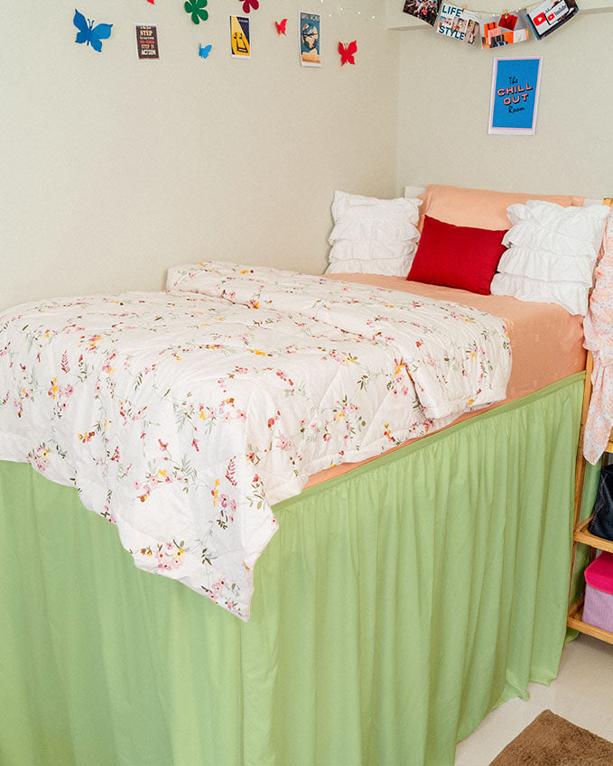 Flowyfrills– Microfiber Gathered Bed Skirt for Dorms - Sage-Bed Skirts-Shreem Linen-Slumber Sphere