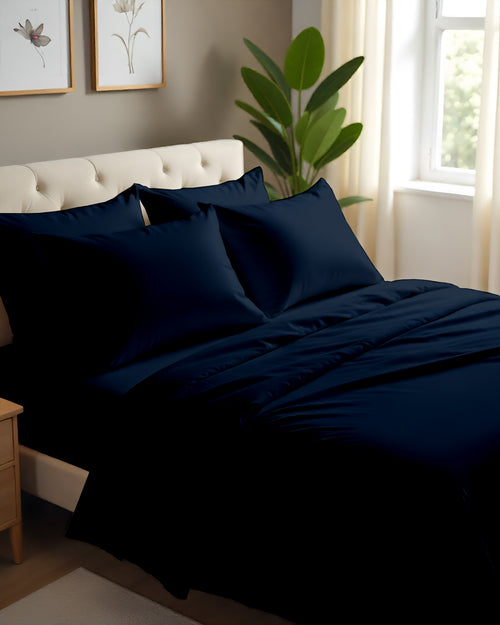 Imperial Touch Exquisite 6 Piece Cotton Sheet Set- Navy Blue
