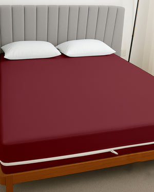 PureGuard ZipFit –  1 Piece Zipper Closure Fitted Sheet - Burgundy