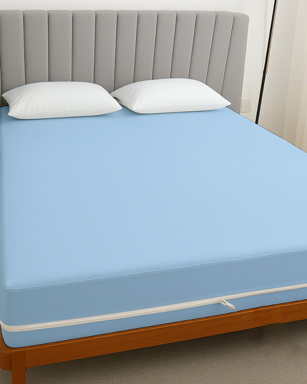 PureGuard ZipFit –  1 Piece Zipper Closure Fitted Sheet - Light Blue