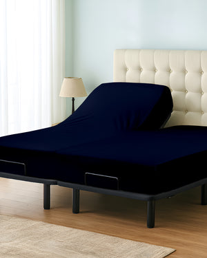 Premium 1 Piece Fitted Sheet with Top Split for Adjustable Beds - Navy Blue