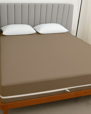 PureGuard ZipFit –  1 Piece Zipper Closure Fitted Sheet - Taupe