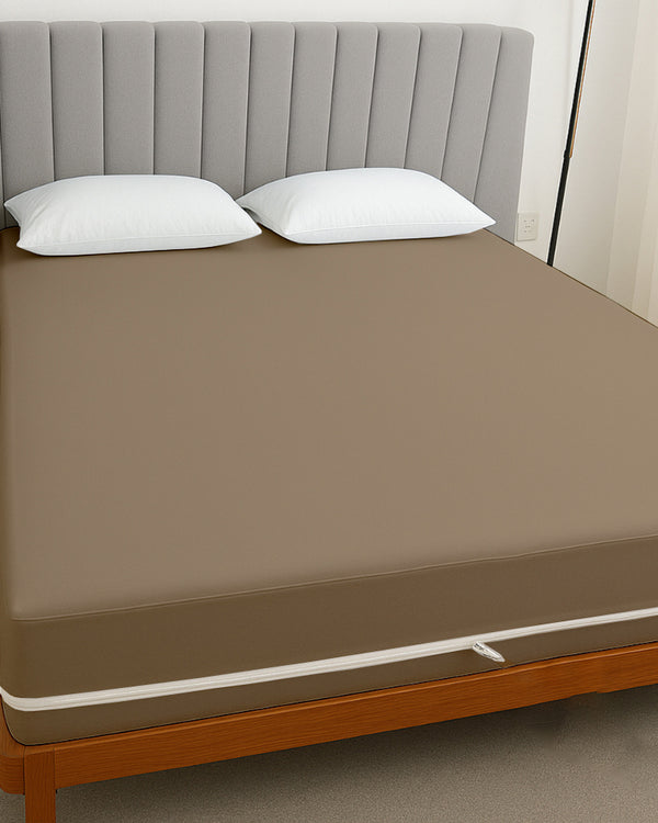 PureGuard ZipFit –  1 Piece Zipper Closure Fitted Sheet - Taupe