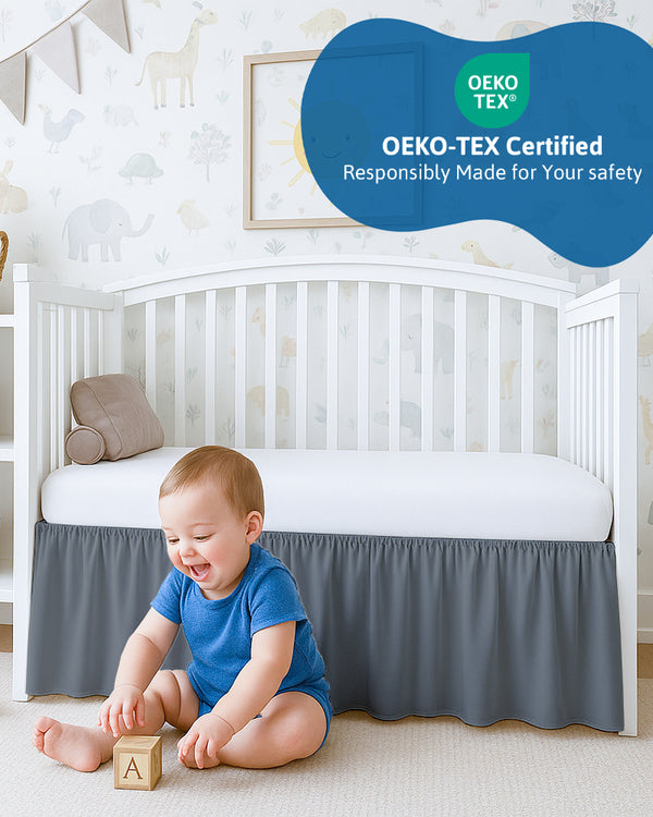 Microfiber Ruffled Crib Bed Skirt with Split Corners- Dark Gray-baby bedding-Shreem Linen-Slumber Sphere
