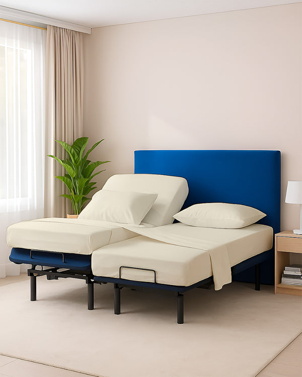 Snowy Giza Split Bed 5 Piece Sheet Set - Ivory