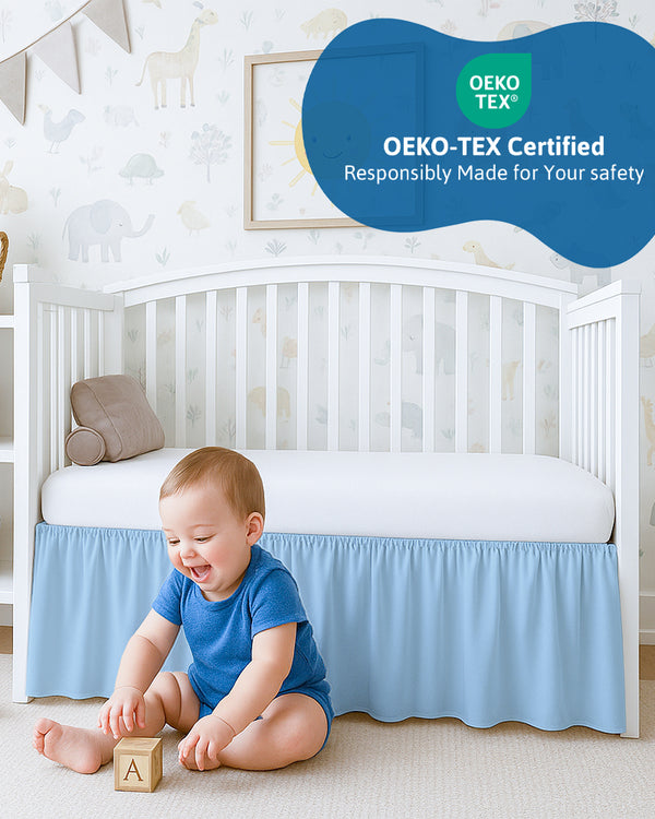 Microfiber Ruffled Crib Bed Skirt with Split Corners- Light Blue-baby bedding-Shreem Linen-Slumber Sphere
