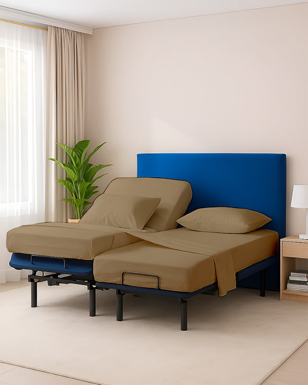 Snowy Giza Split Bed 5 Piece Sheet Set - Taupe