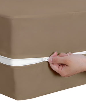 PureGuard ZipFit –  1 Piece Zipper Closure Fitted Sheet - Taupe
