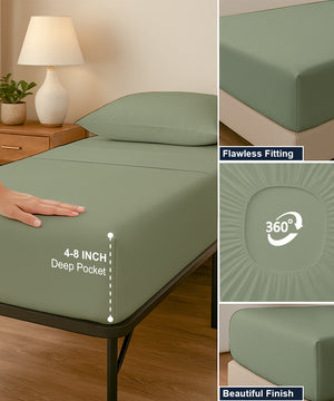 CloudLuxe – Sateen Finish Egyptian Cotton 4 Piece Cot Bedding Set - Sage