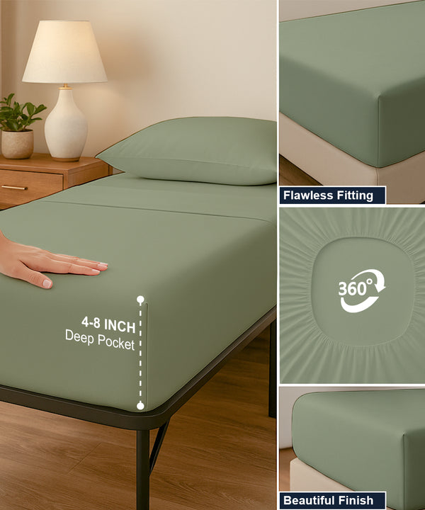 CloudLuxe – Sateen Finish Egyptian Cotton 4 Piece Cot Bedding Set - Sage