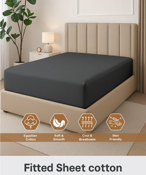 Seven Star 1 Piece Cotton Fitted Sheet- Dark Gray