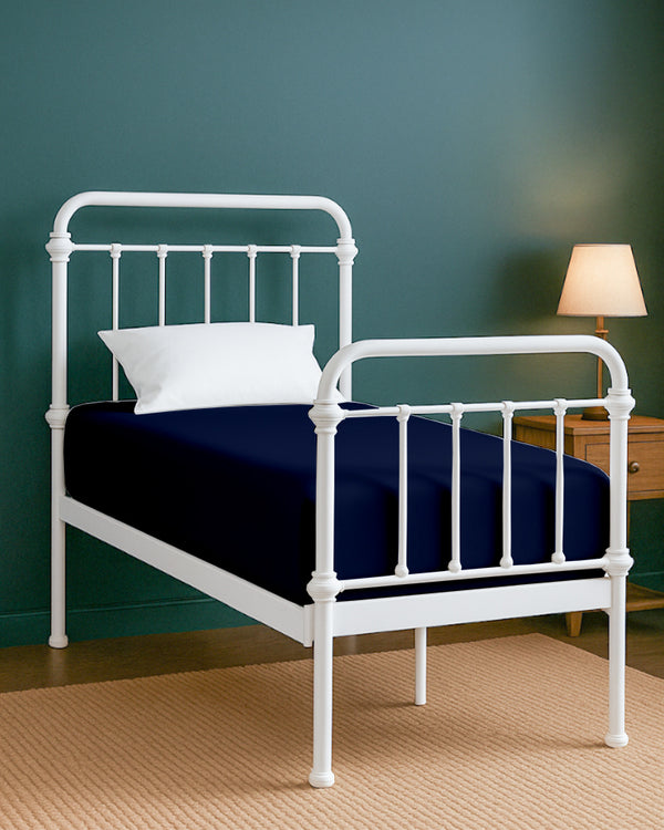 SoftHaven 1 Piece Cotton Cot Fitted Bed Sheet - Navy Blue