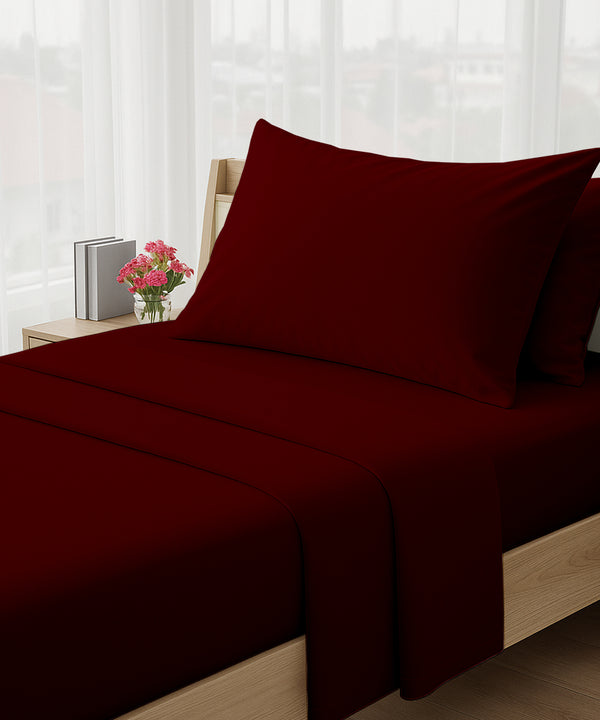 LuxeLayer Giza Cotton 4 Piece Cot Sheet Set - Burgundy