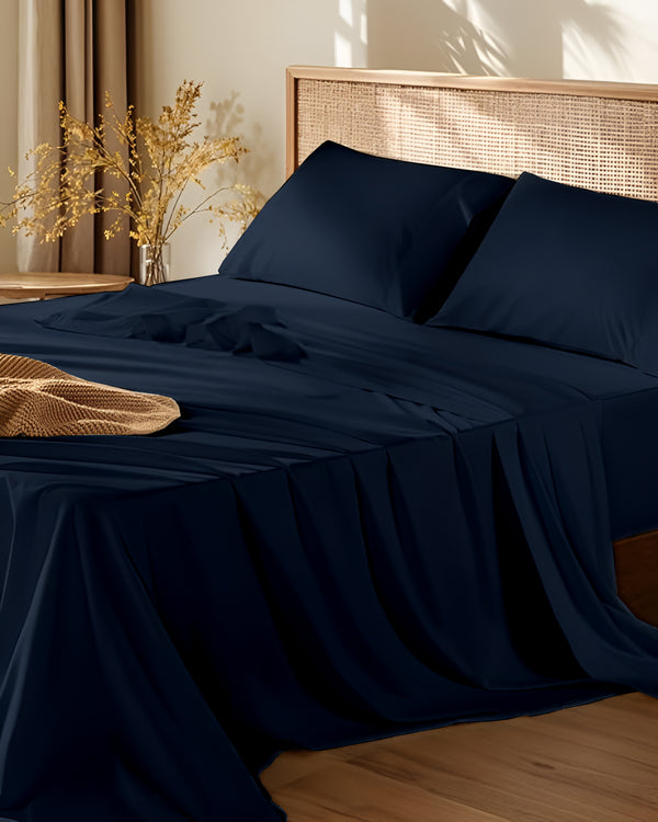 Crescendo Giza Cotton 4 Piece Sheet Set - Navy Blue