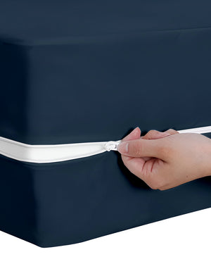 PureGuard ZipFit –  1 Piece Zipper Closure Fitted Sheet - Navy Blue