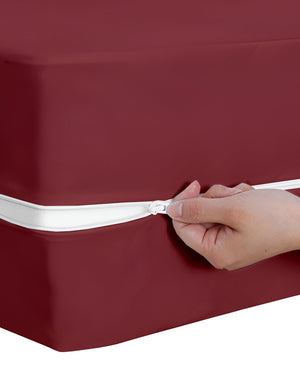 PureGuard ZipFit –  1 Piece Zipper Closure Fitted Sheet - Burgundy