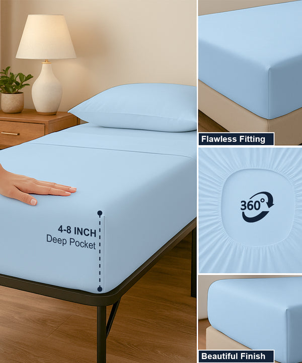 CloudLuxe – Sateen Finish Egyptian Cotton 4 Piece Cot Bedding Set - Light Blue