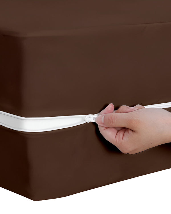 PureGuard ZipFit –  1 Piece Zipper Closure Fitted Sheet - Chocolate