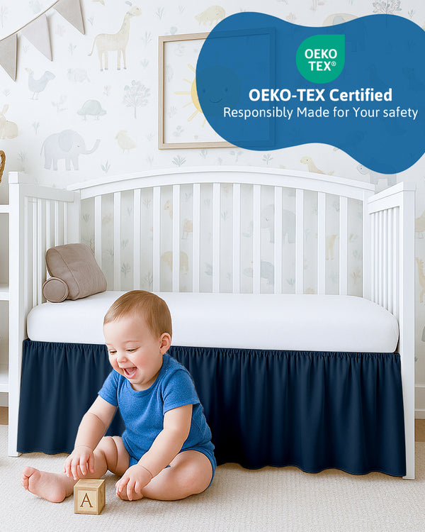 Microfiber Ruffled Crib Bed Skirt with Split Corners- Navy Blue-baby bedding-Shreem Linen-Slumber Sphere