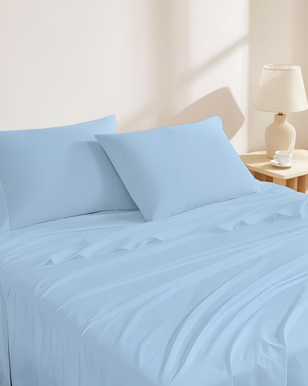 Classic Comfort Cotton Bedding 4 Piece Sheet Set- Light Blue
