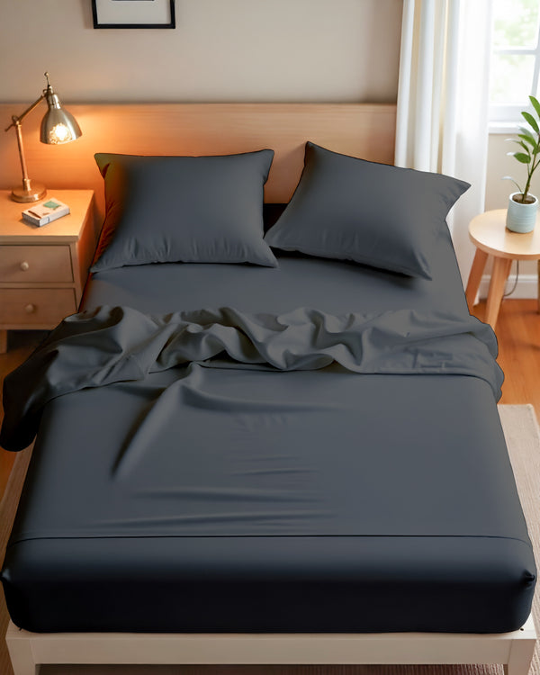 Royal Dreams, Extra Deep 4 Piece Cotton Sheet Set- Dark Gray