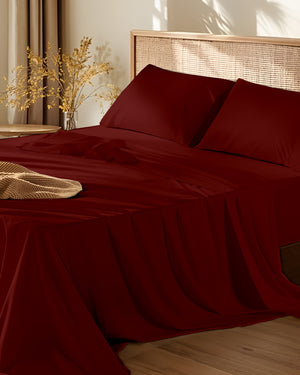 Crescendo Giza Cotton 4 Piece Sheet Set - Burgundy