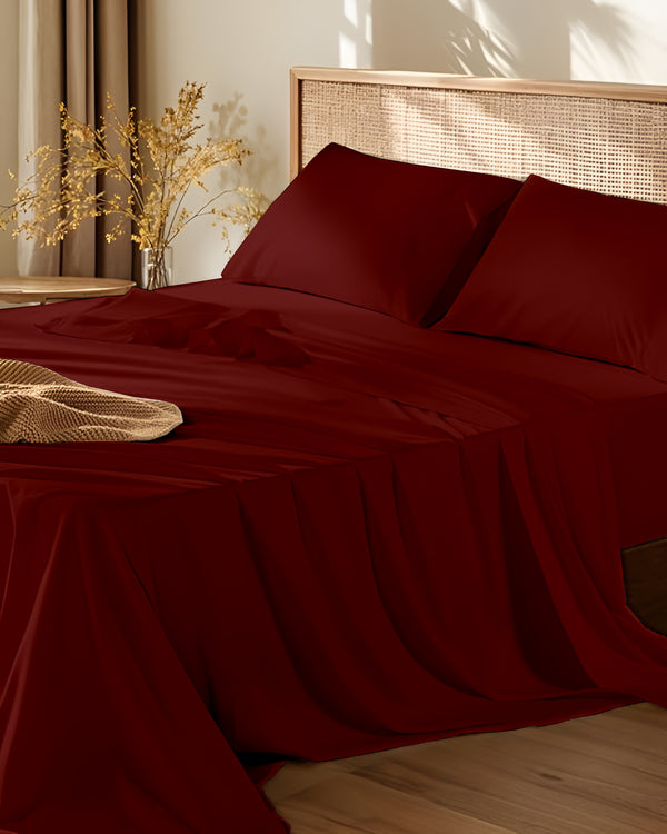 Crescendo Giza Cotton 4 Piece Sheet Set - Burgundy