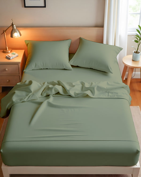 Royal Dreams, Extra Deep 4 Piece Cotton Sheet Set- Sage