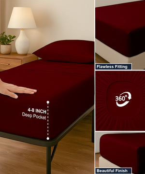CloudLuxe – Sateen Finish Egyptian Cotton 4 Piece Cot Bedding Set - Burgundy