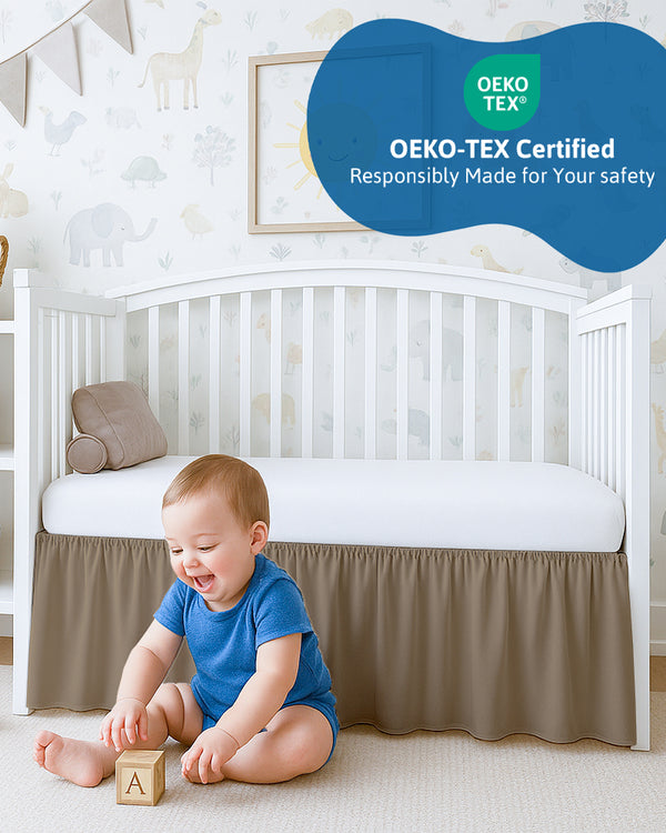 Microfiber Ruffled Crib Bed Skirt with Split Corners- Taupe-baby bedding-Shreem Linen-Slumber Sphere