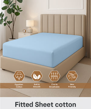 Seven Star 1 Piece Cotton Fitted Sheet-Light Blue