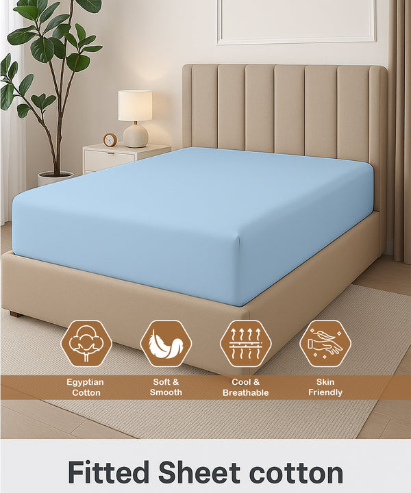 Seven Star 1 Piece Cotton Fitted Sheet-Light Blue