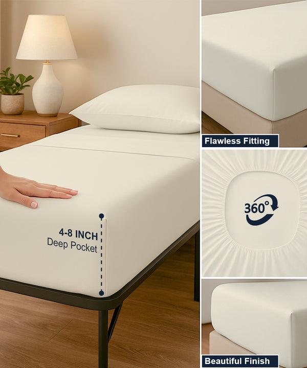 CloudLuxe – Sateen Finish Egyptian Cotton 4 Piece Cot Bedding Set - Ivory