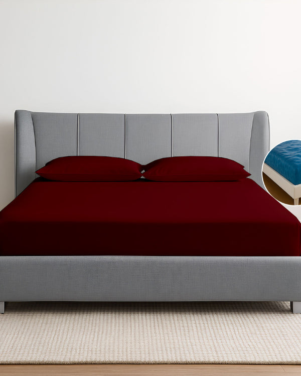 Oceanbreeze Premium Cotton 4 Piece Sheets Set for Waterbeds - Burgundy