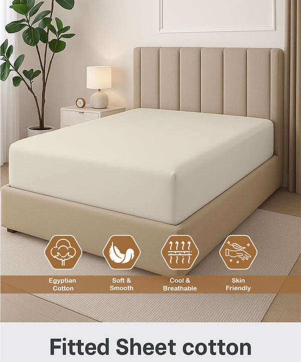 Seven Star 1 Piece Cotton Fitted Sheet- Ivory