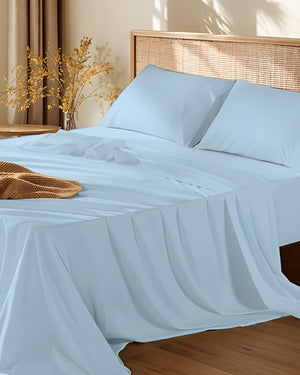 Crescendo Giza Cotton 4 Piece Sheet Set - Light Blue