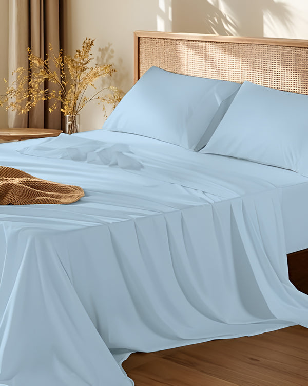 Crescendo Giza Cotton 4 Piece Sheet Set - Light Blue