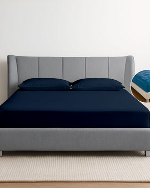Oceanbreeze Premium Cotton 4 Piece Sheets Set for Waterbeds - Navy Blue
