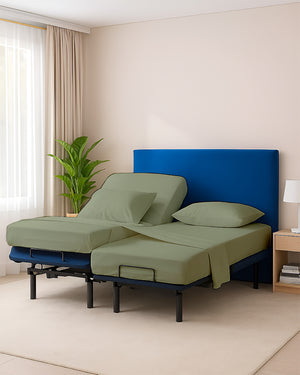 Snowy Giza Split Bed 5 Piece Sheet Set - Sage